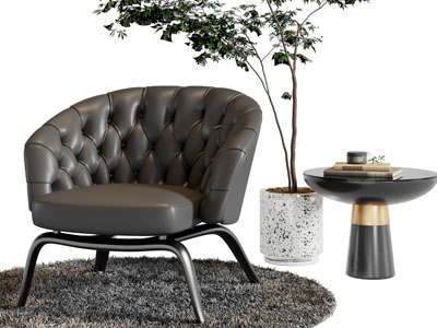 新古典休闲单人沙发、边几3d模型 新古典休闲单人沙发、边几