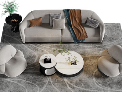 侘寂风多人、单人沙发和茶几组合