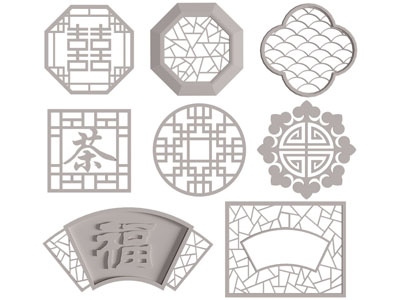 新中式窗格、镂花窗