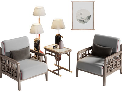 新中式实木边框的扶手休闲椅子、边几