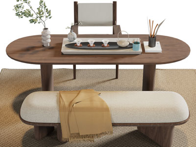 侘寂风实木椭圆形茶桌椅组合