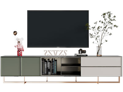 现代轻奢电视柜、电视机