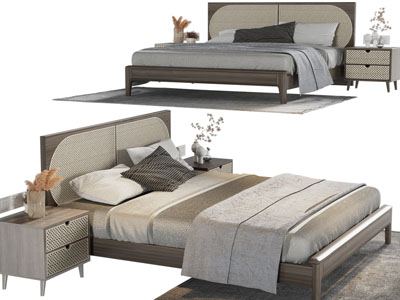 侘寂风双人床、床头柜