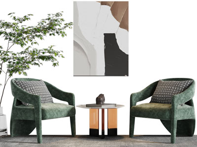 现代单人沙发、边几3d模型 现代单人沙发、边几