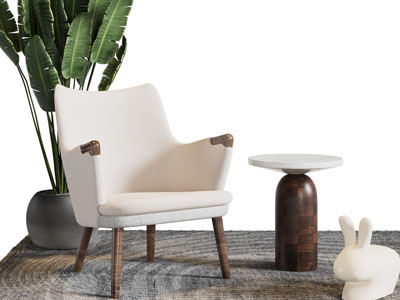 北欧单人沙发、边几3d模型 北欧单人沙发、边几