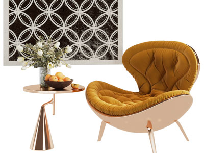 现代轻奢单人沙发、边几3d模型 现代轻奢单人沙发、边几