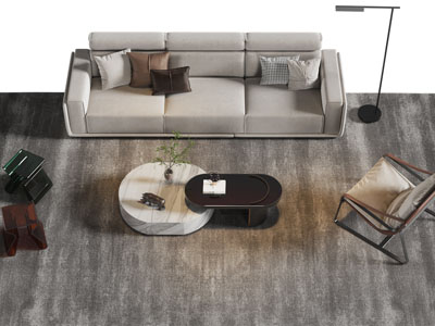 新中式多人沙发、休闲椅子和茶几组合