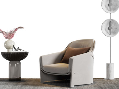 新中式单人沙发、边几3d模型 新中式单人沙发、边几