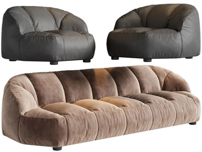 现代布艺多人、单人沙发