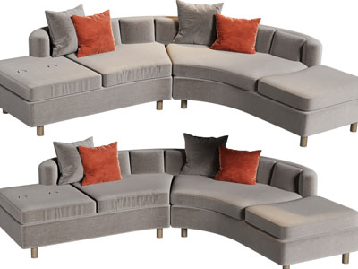 现代弧形布艺多人沙发3d模型 现代弧形布艺多人沙发