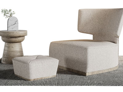 侘寂风单人沙发、脚踏和边几3d模型 侘寂风单人沙发、脚踏和边几