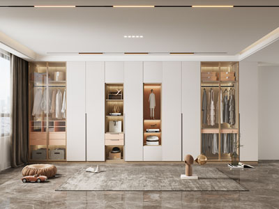 现代加长玻璃柜门的衣柜3d模型 现代加长玻璃柜门的衣柜