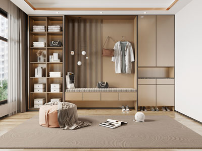 现代玄关带卡座的装饰鞋柜