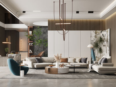 现代挑高别墅客厅