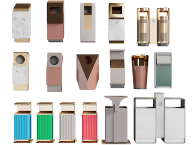 新中式酒店公共垃圾桶3d模型 新中式酒店公共垃圾桶