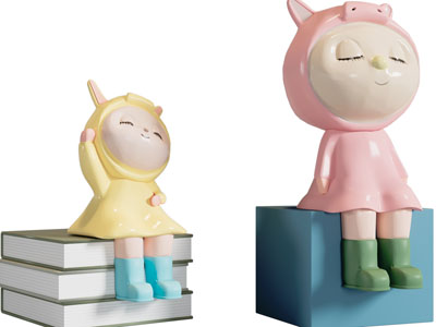 现代书籍瓷娃娃摆件组合