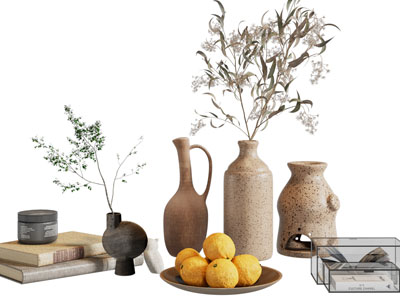 侘寂风陶艺花瓶花卉、书籍摆件组合