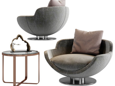 新中式单人沙发、边几3d模型 新中式单人沙发、边几