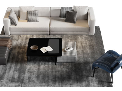 现代多人沙发、休闲椅子、沙发凳和茶几组合