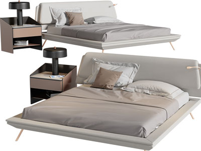 新中式双人床、床头柜