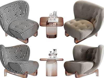 现代布艺单人沙发、边几3d模型 现代布艺单人沙发、边几