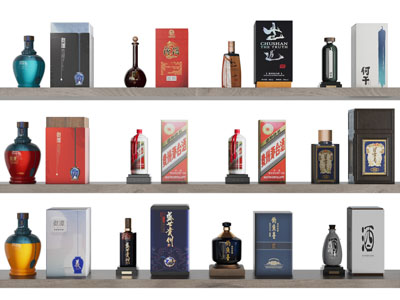 新中式白酒酒瓶展架3d模型 新中式白酒酒瓶展架