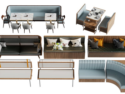 新中式餐馆卡座、餐桌椅组合