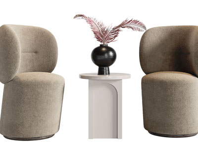 侘寂风单人沙发、边几3d模型 侘寂风单人沙发、边几