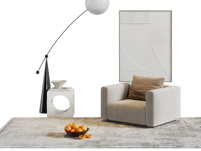 新中式单人沙发、落地灯3d模型 新中式单人沙发、落地灯