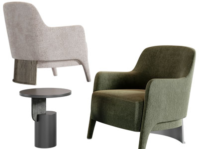 现代布艺单人沙发、边几3d模型 现代布艺单人沙发、边几