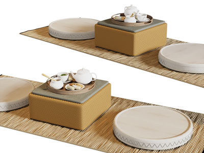 日式蒲席、坐垫和方形茶几