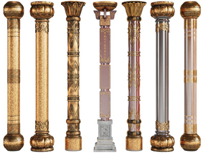 新中式花纹铜柱子3d模型 新中式花纹铜柱子