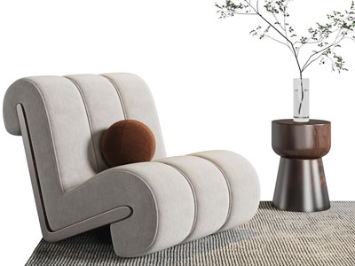 侘寂风单人沙发、边几3d模型 侘寂风单人沙发、边几