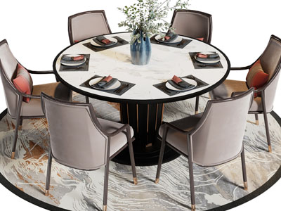 新中式圆形餐桌椅组合