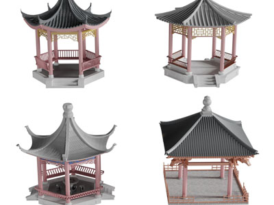 中式仿古六角亭子