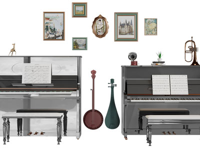 现代钢琴、琵琶3d模型 现代钢琴、琵琶