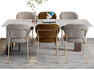 现代轻奢长方形餐桌椅组合