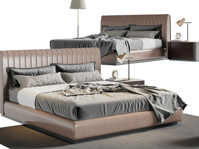 新中式皮质双人床、床头柜