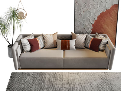 新中式多人沙发、地画3d模型 新中式多人沙发、地画