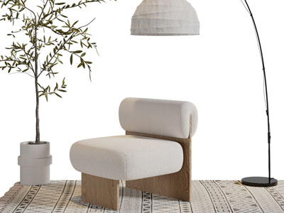 侘寂风休闲单人沙发、落地灯3d模型 侘寂风休闲单人沙发、落地灯