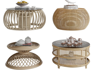 侘寂风藤编茶几