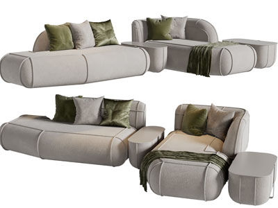 侘寂风拼接布艺转角多人沙发3d模型 侘寂风拼接布艺转角多人沙发