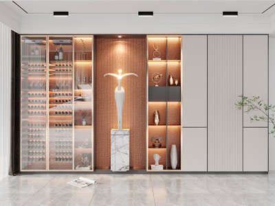 现代装饰玻璃柜门的酒柜