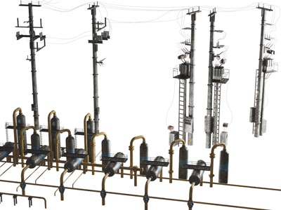 现代户外电线杆、电力设备3d模型 现代户外电线杆、电力设备