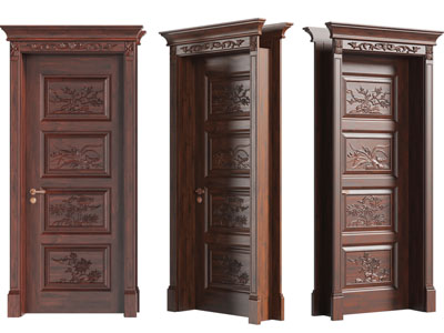 新中式实木雕花平开门