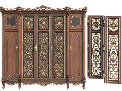 欧式实木雕花衣柜、屏风3d模型 欧式实木雕花衣柜、屏风