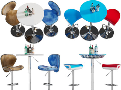 现代休闲圆形吧桌、吧椅组合