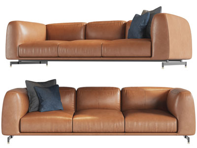 现代复古皮质棕色多人沙发3d模型 现代复古皮质棕色多人沙发