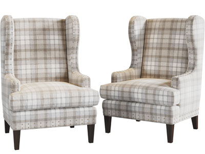 美式方格布艺带铆钉的单人沙发3d模型 美式方格布艺带铆钉的单人沙发