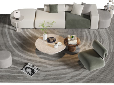 侘寂风多人、单人沙发和茶几组合